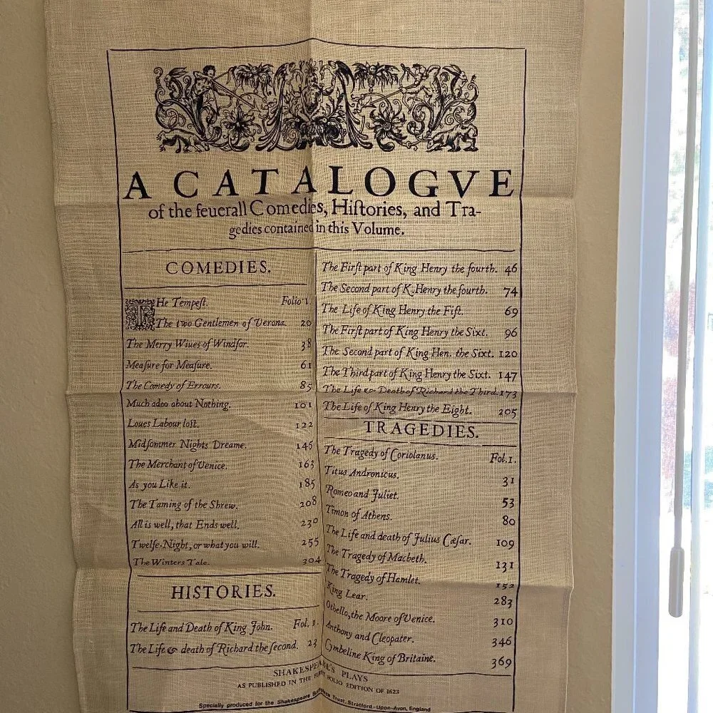 NWOT Wall Decor Irish Linen Catalogve Comedies Hiftories Tragedies
